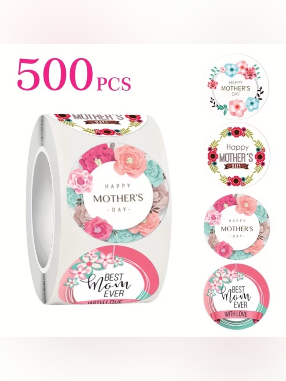 500 pcs/Roll • Mother's Day Gift Decoration Roll Stickers NIP